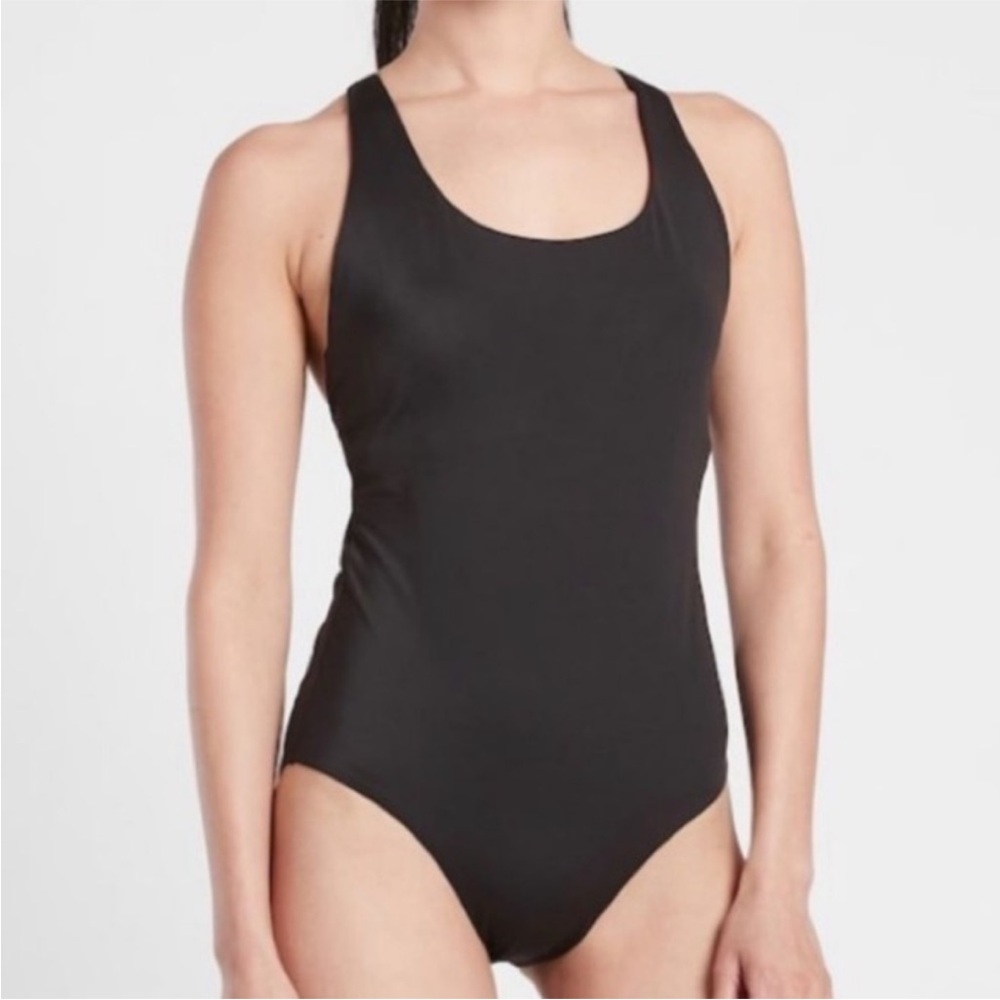 ATHLETA Malibu Sleek Black One-Piece Performance Swimsuit